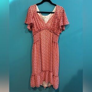 Cottagecore Max Studio Strawberry Print Midi Dress Flutter Sleeves Boho Spring